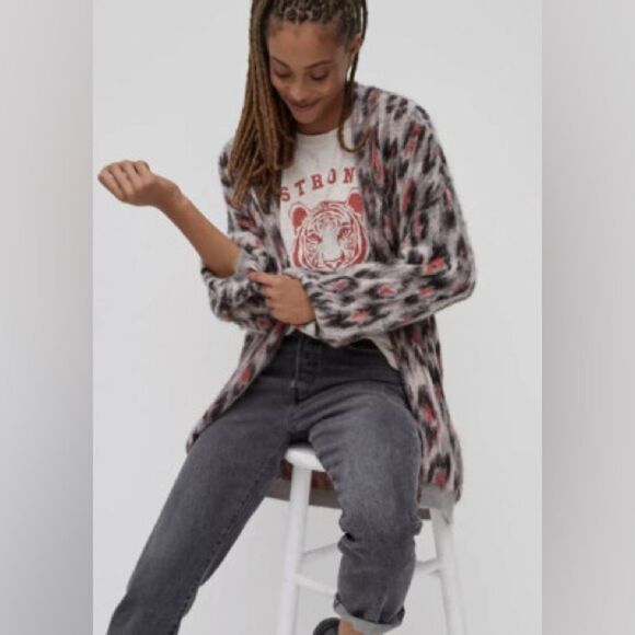 Anthropologie Zoey Leopard Cardigan Sweater Size Large - Picture 1 of 10